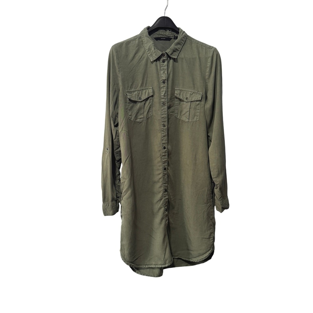 Vero Moda Olive Green Tencel Lyocell Button Down Shirt Dress Utility Medium